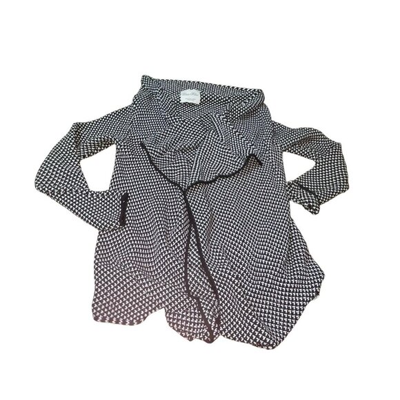 ZARA KNIT Women's Medium Open Front Cardigan Sweater Black White Waterfall Hem - Picture 1 of 10
